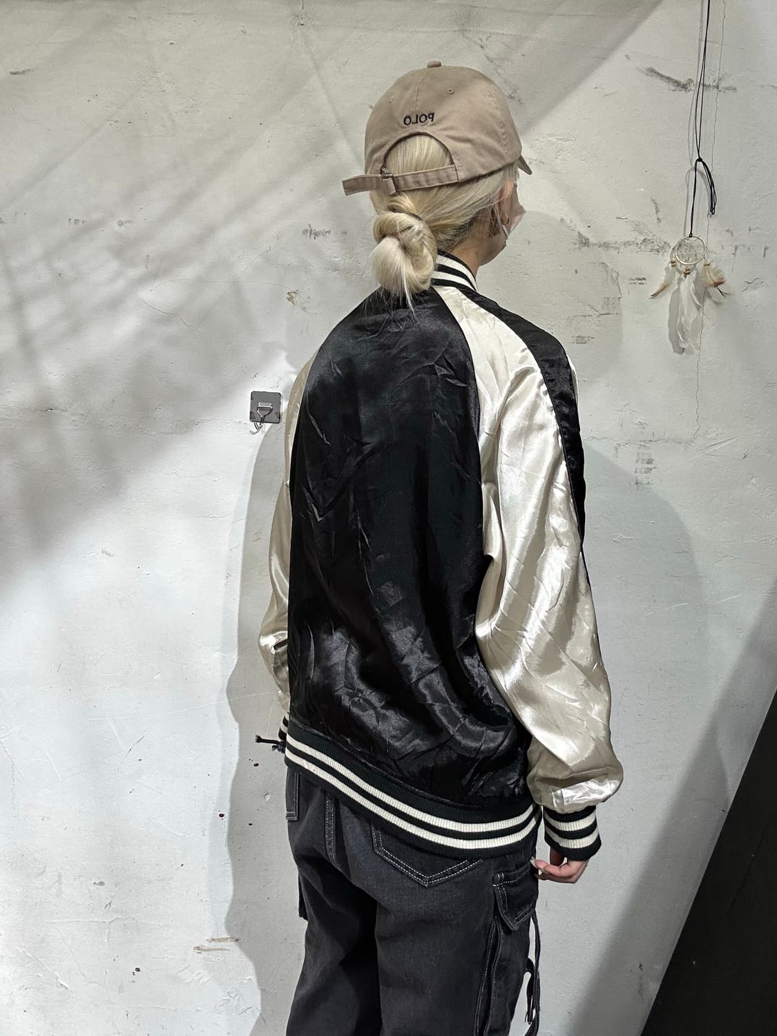 일본 빈티지 자수 블랙 화이트 꽃 스카잔 자켓  상품이미지3