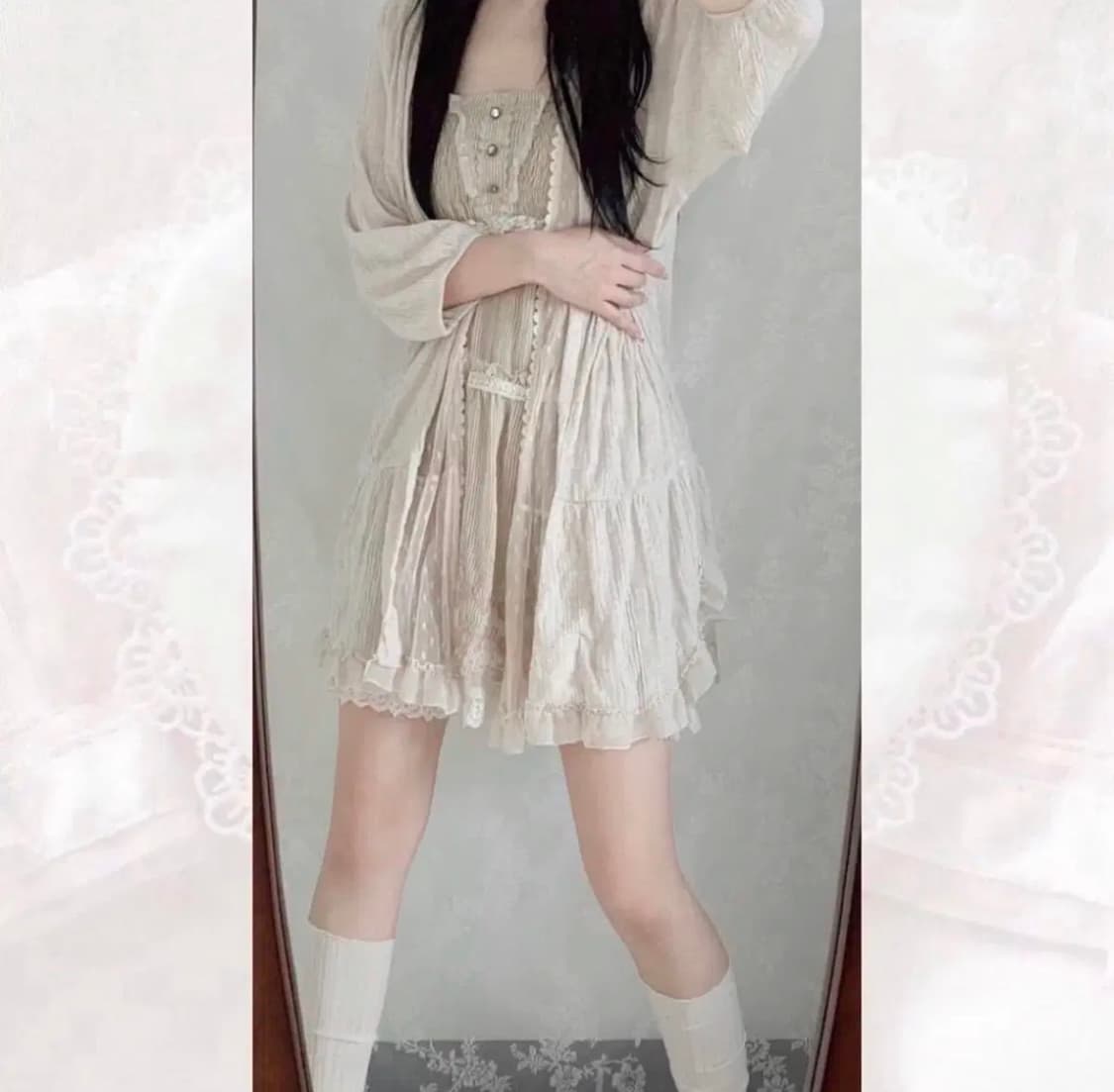 오월빈티지 코디세트 엑시즈팜 나시 원피스+도트 레이스 가디건 상품이미지2