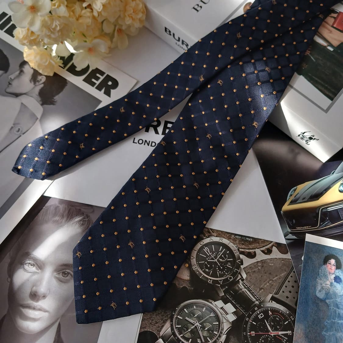 버버리 실크 기마사 자수 체크 넥타이 9.6cm A+등급 A19059
 상품이미지2