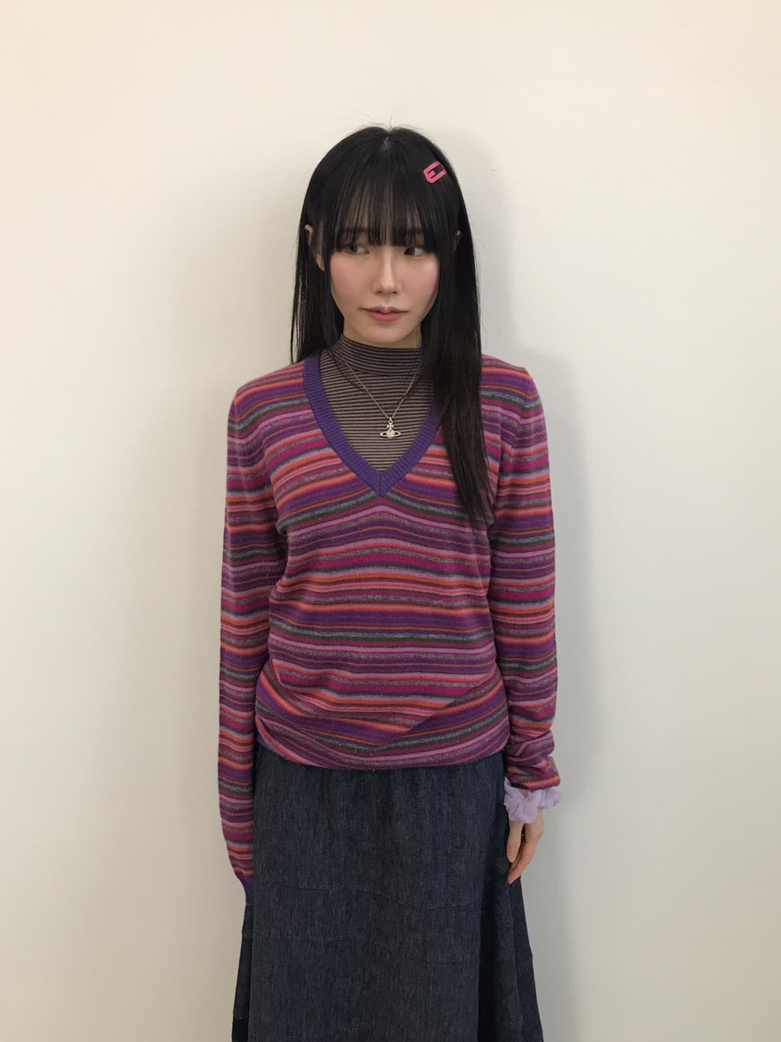 Benetton Multi-Stripe V-Neck Knit  상품이미지1