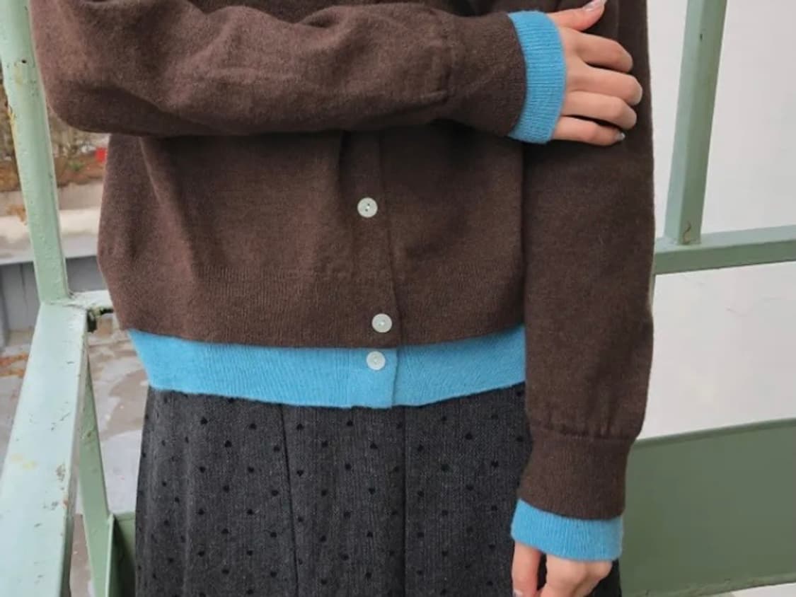 레이어드 배색 가디건 브라운 민트 상품이미지3