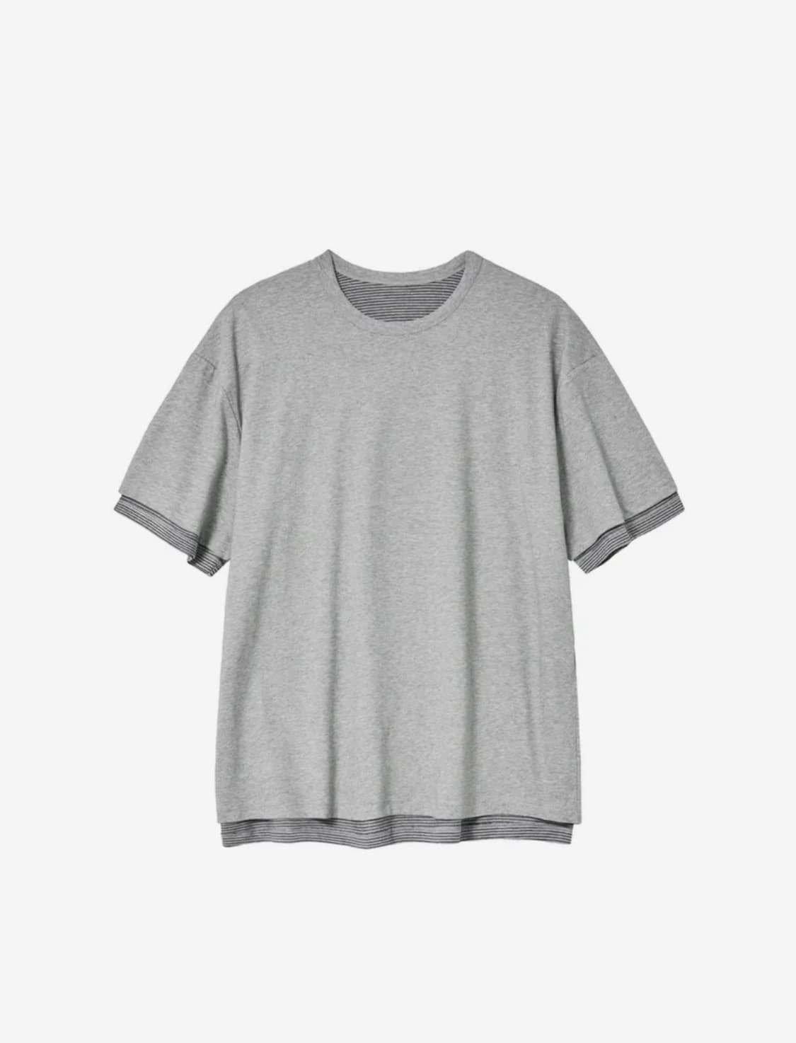해칭룸) 회색 반팔 Two Face Stripe Tee Grey 상품이미지1
