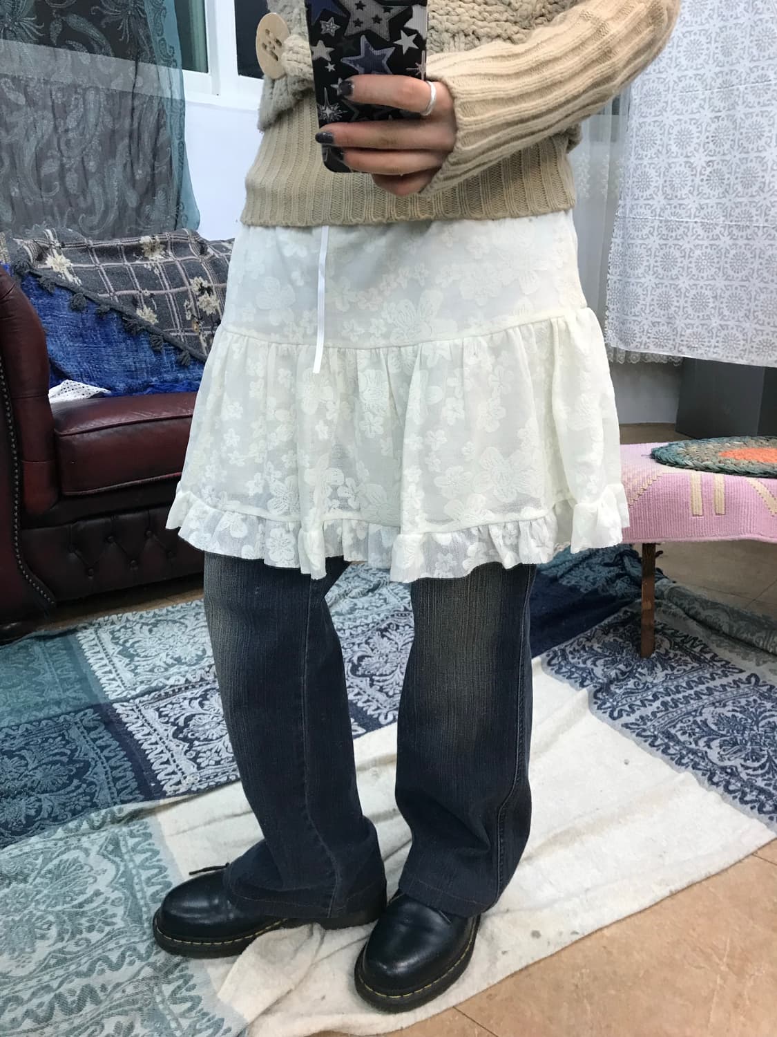 빈티지 여성 플라워패턴 밴딩 미니스커트  상품이미지1