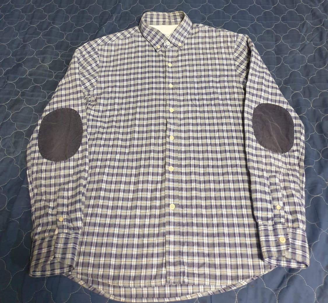 (희귀매물) 솔리드 블루 테일러 워크웨어 코듀로이 엘보패치 체크셔츠(F) 상품이미지1