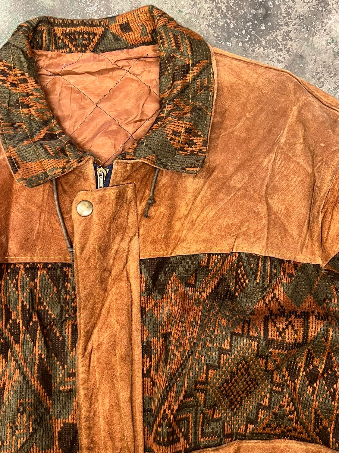 90's [XL] 빈티지 웨스턴 가죽 스웨이드 자켓 아즈텍 자카드 봄버 상품이미지4