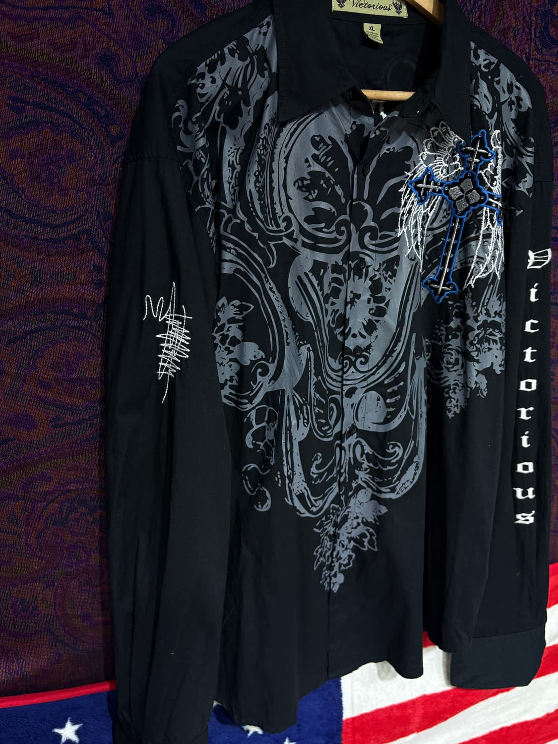 Vietorious 고딕 펑크 십자가 블랙셔츠 상품이미지3