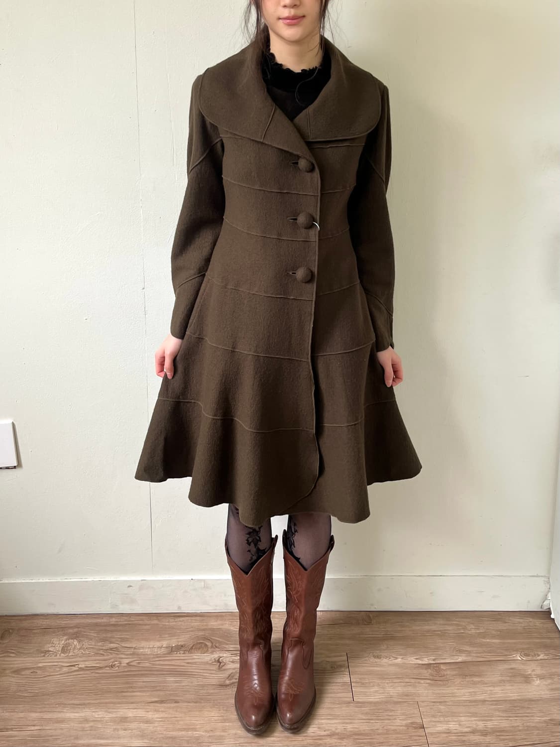 Vertical 풀 카라 올리브 롱 코트 상품이미지7