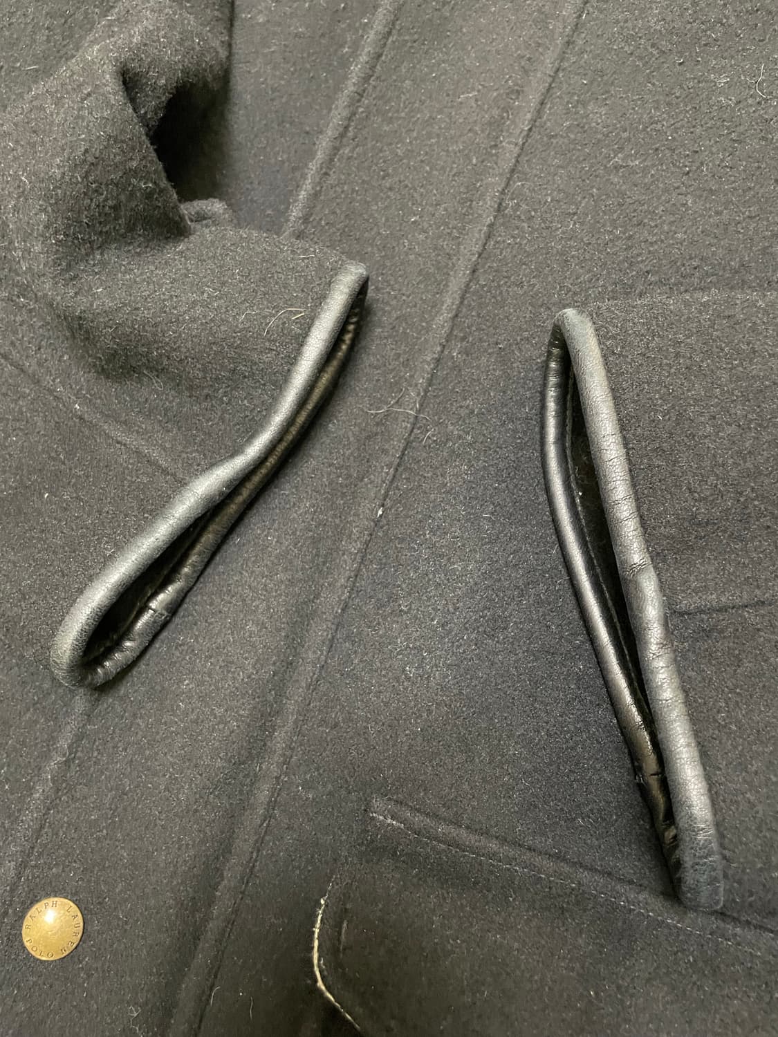 빈티지 폴로 랄프로렌 레더 트림 비조 발마칸 울 코트 상품이미지5