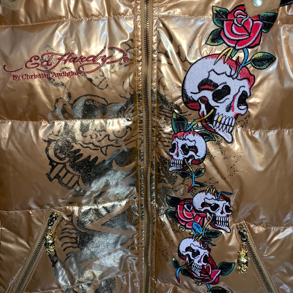 2000s 에드하디 골드 패치 패딩 코트 상품이미지4