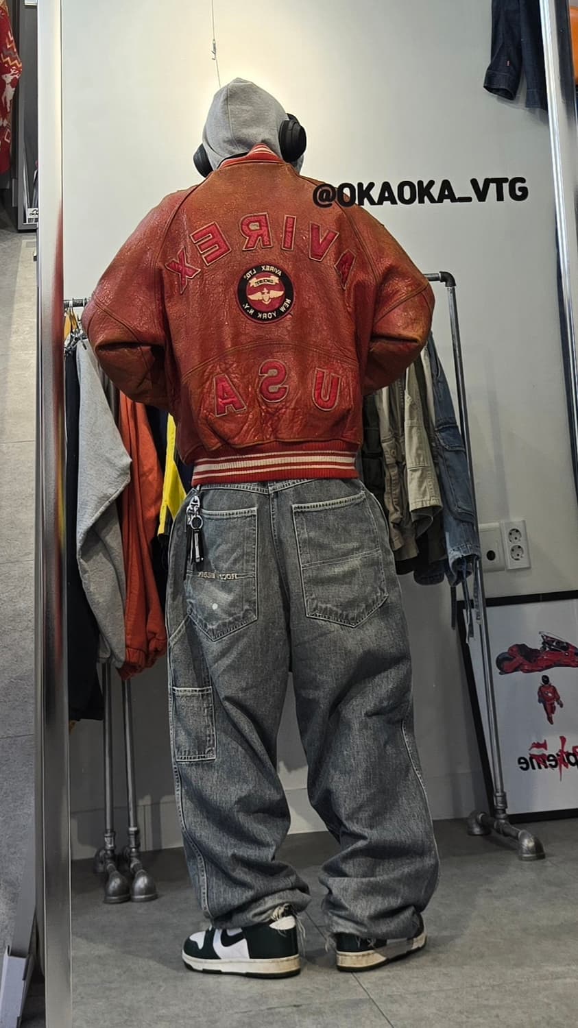 90's AVIREX 노르망디 레더 바시티 자켓 상품이미지4