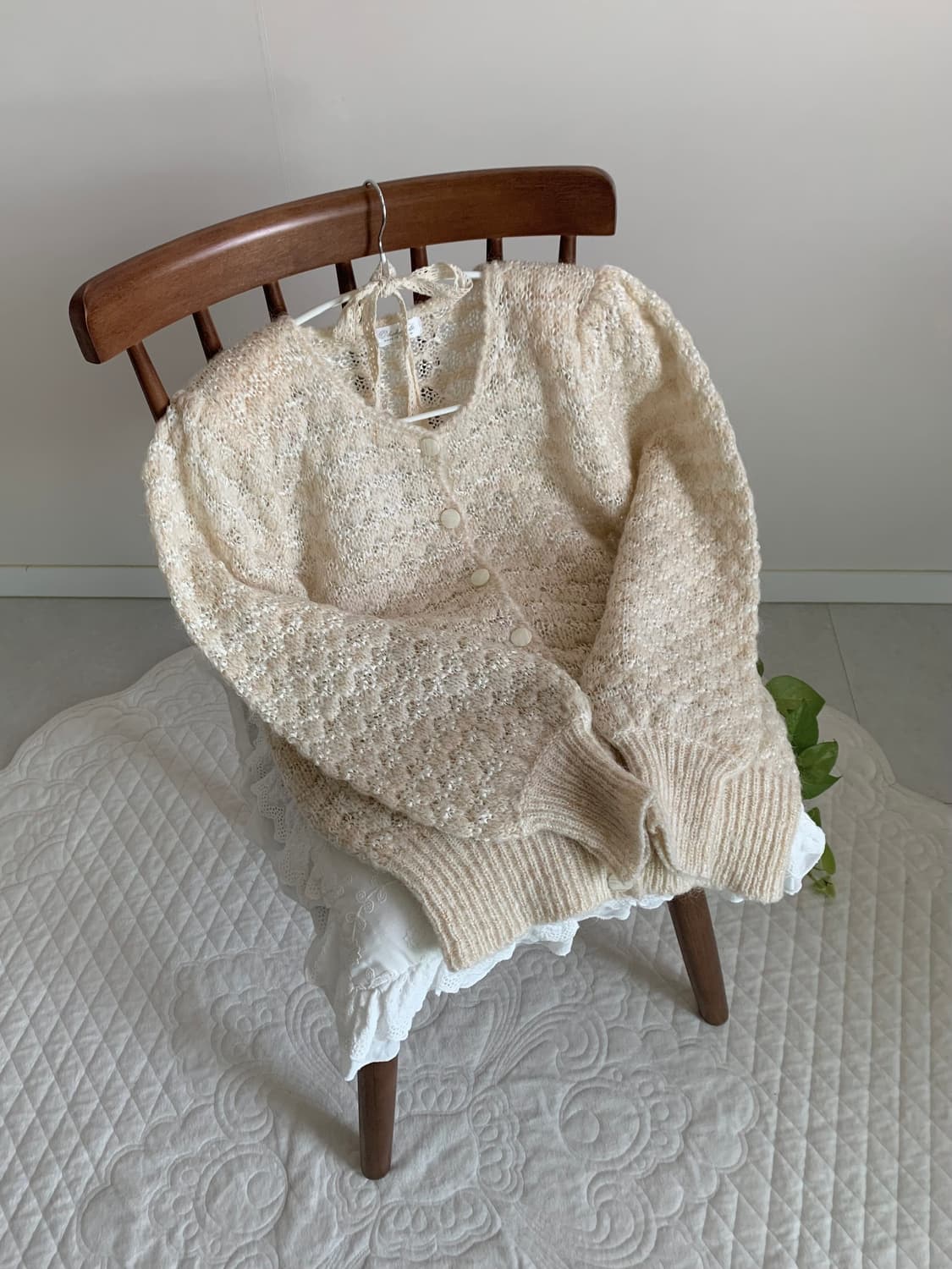 울 30 크림 골드사 레이스 짜임 가디건  상품이미지5