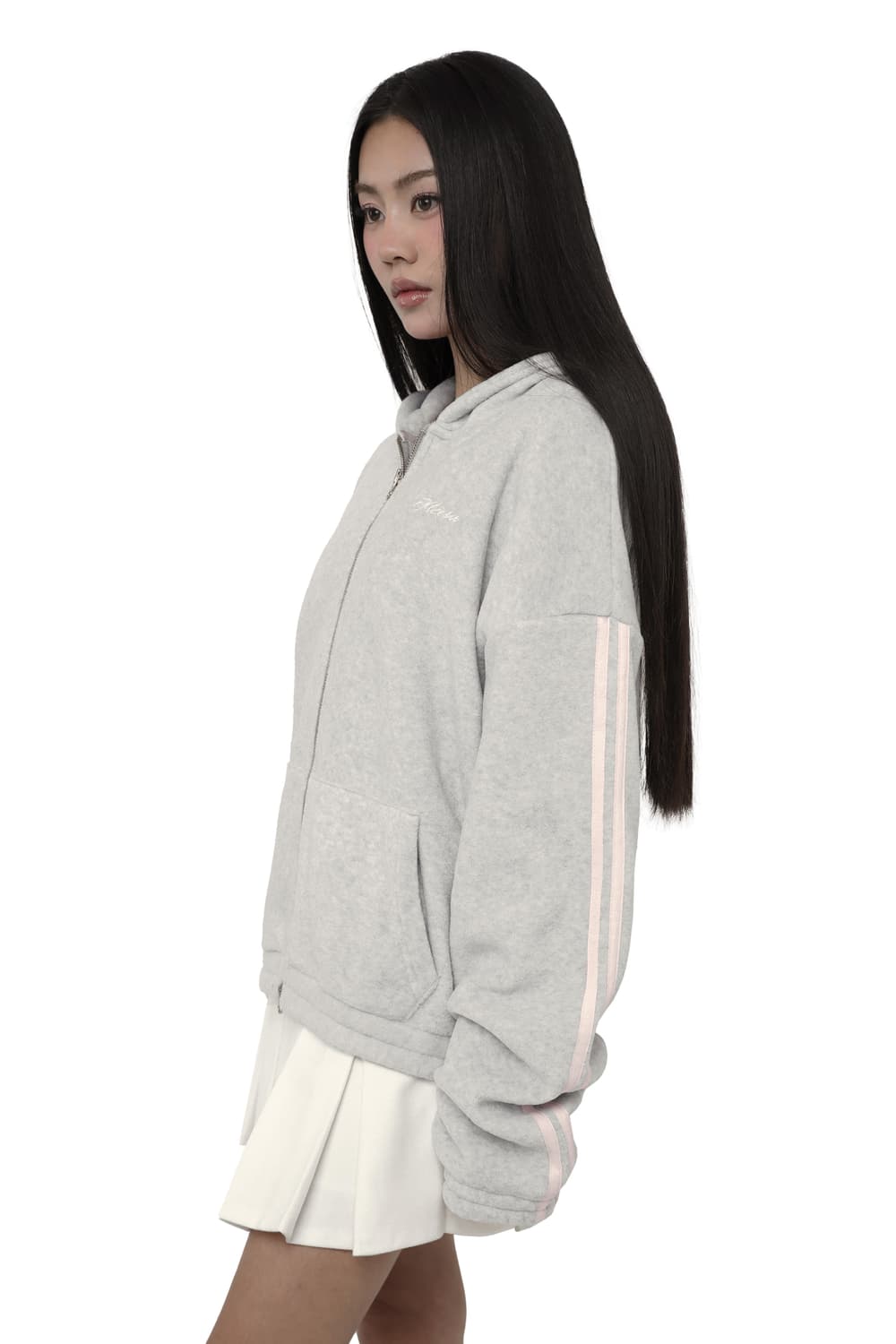 클리시어 소프트 허그 후리스 후드 집업 라이트그레이 상품이미지2