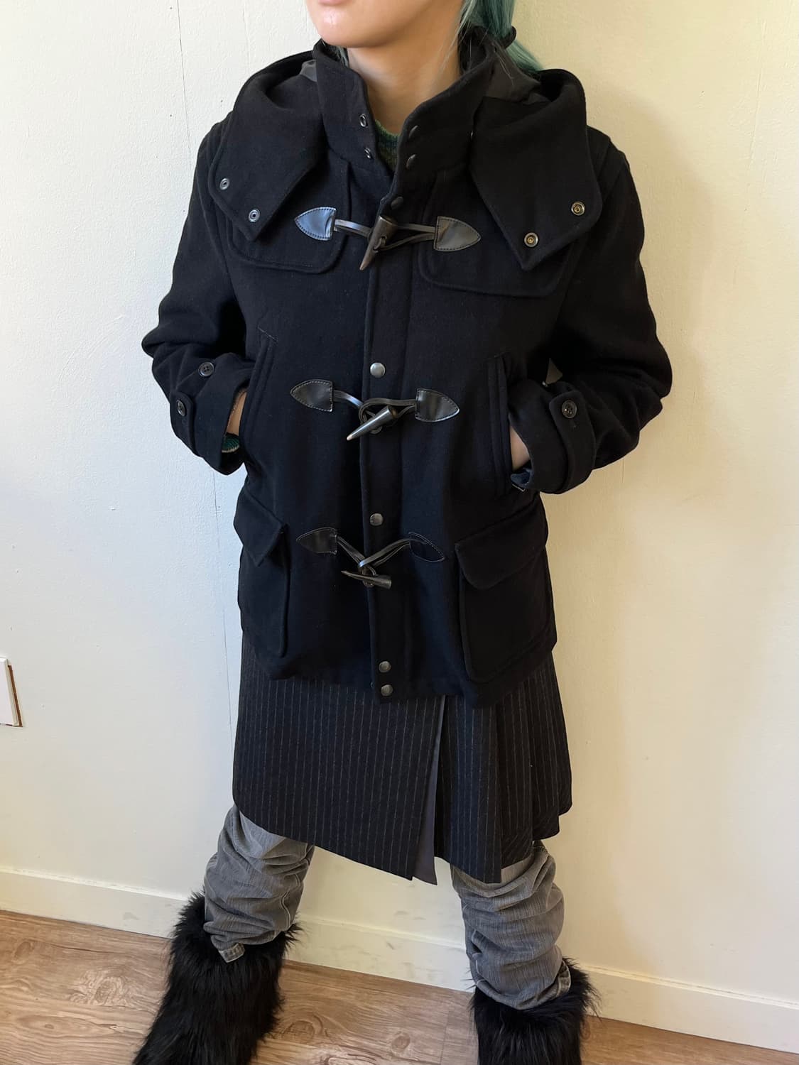 Men’s bigi 블랙 더플 코트 상품이미지5