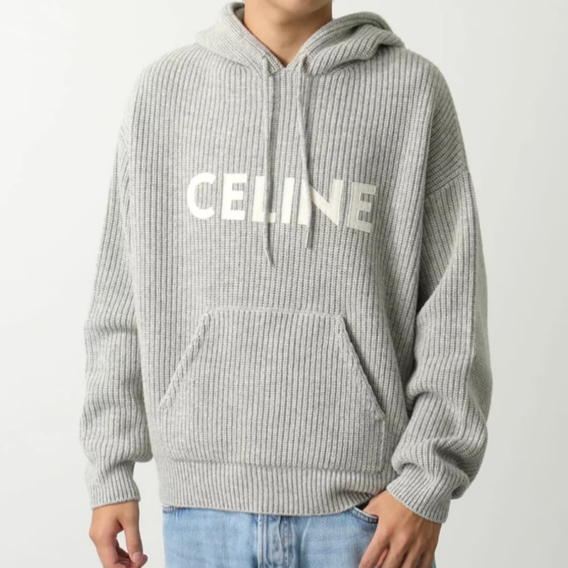 [S+급/S] 셀린느 리브드 울 니트 후드티 그레이 상품이미지8