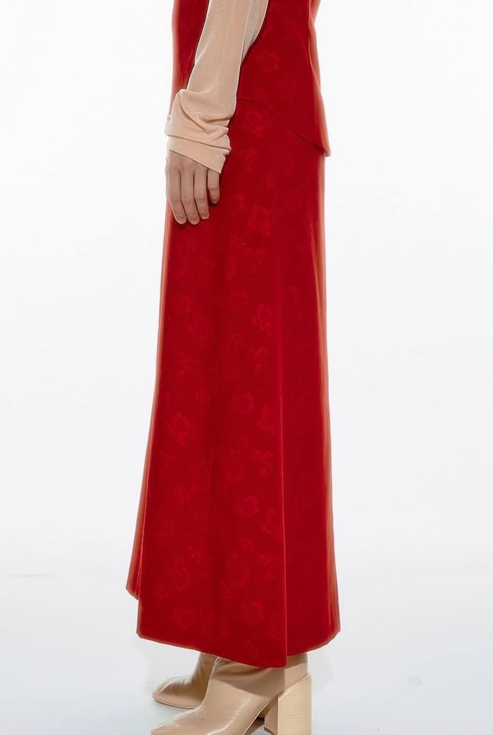 티크 teak 자카드 레드 롱스커트 상품이미지3