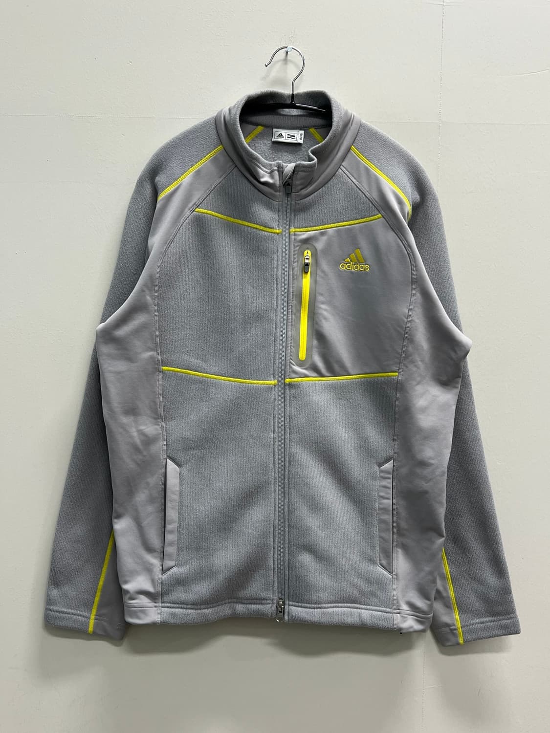 (0) 아디다스 골프 플리스 집업 자켓 (밑단 스트링) 그레이/옐로우 상품이미지2