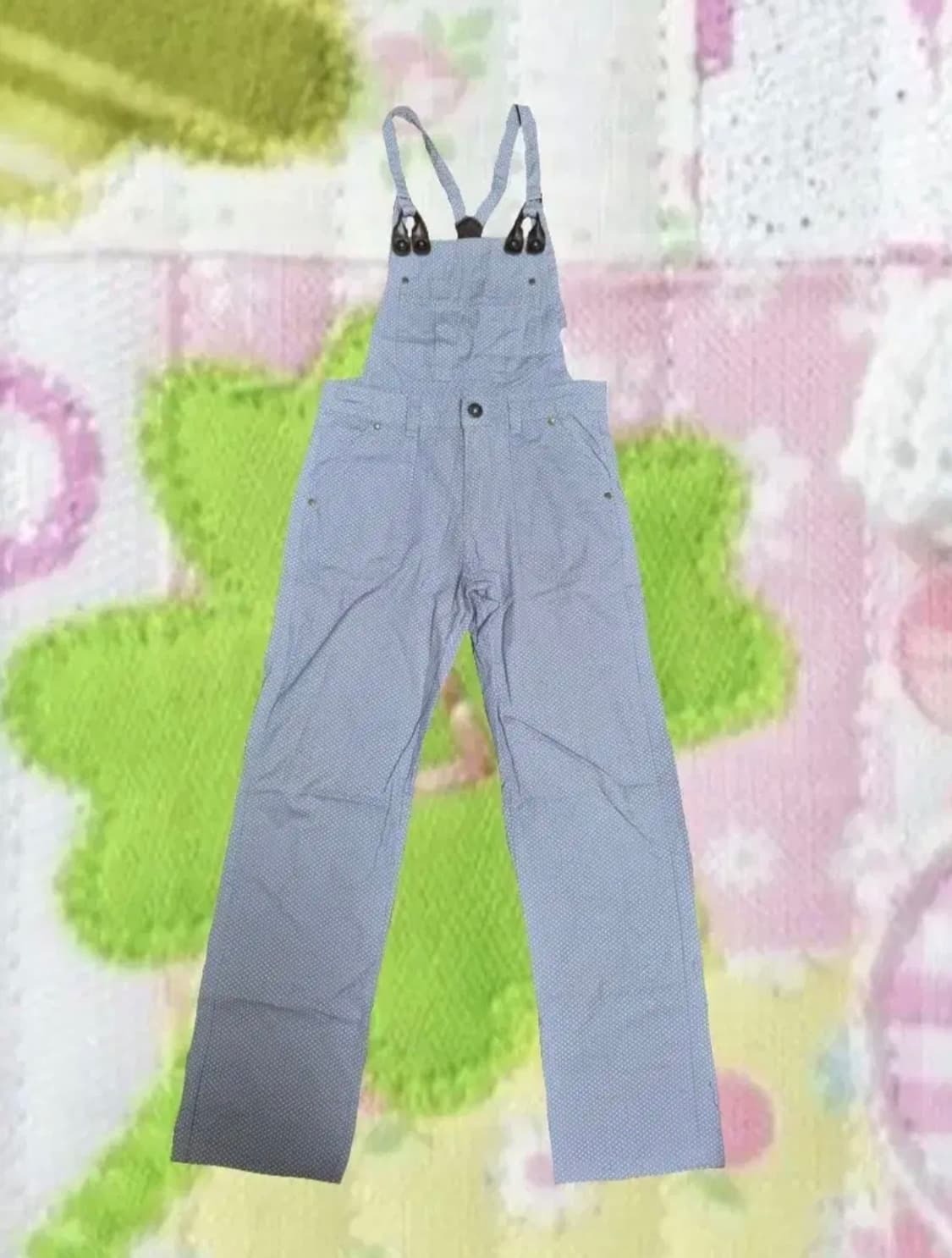 빈티지 모리걸 대장 멜빵 도트 땡땡이 레이스 와이드 데님 면 팬츠 상품이미지1