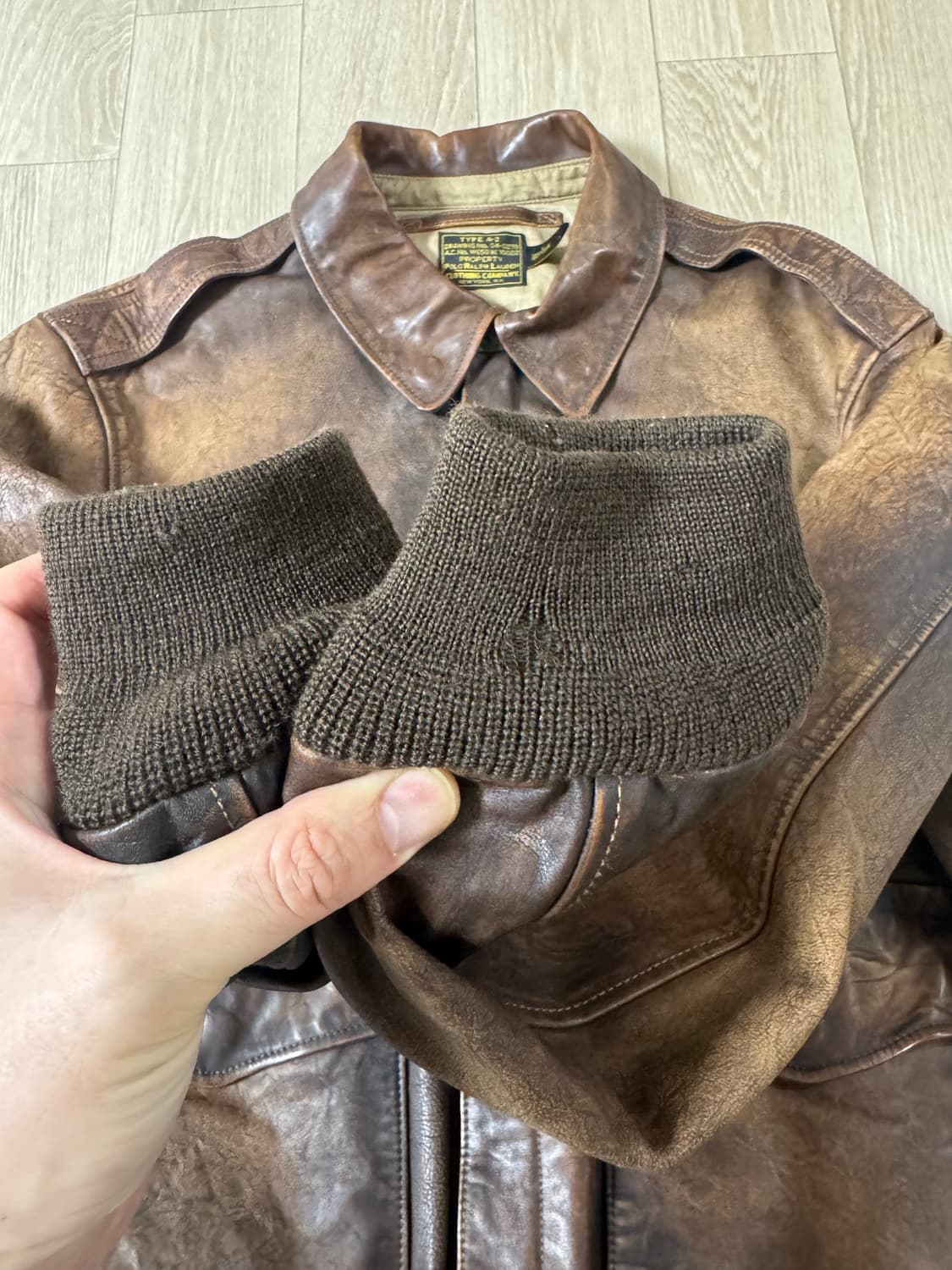 L 폴로 랄프로렌 오일워싱 a-2 가죽자켓 상품이미지6