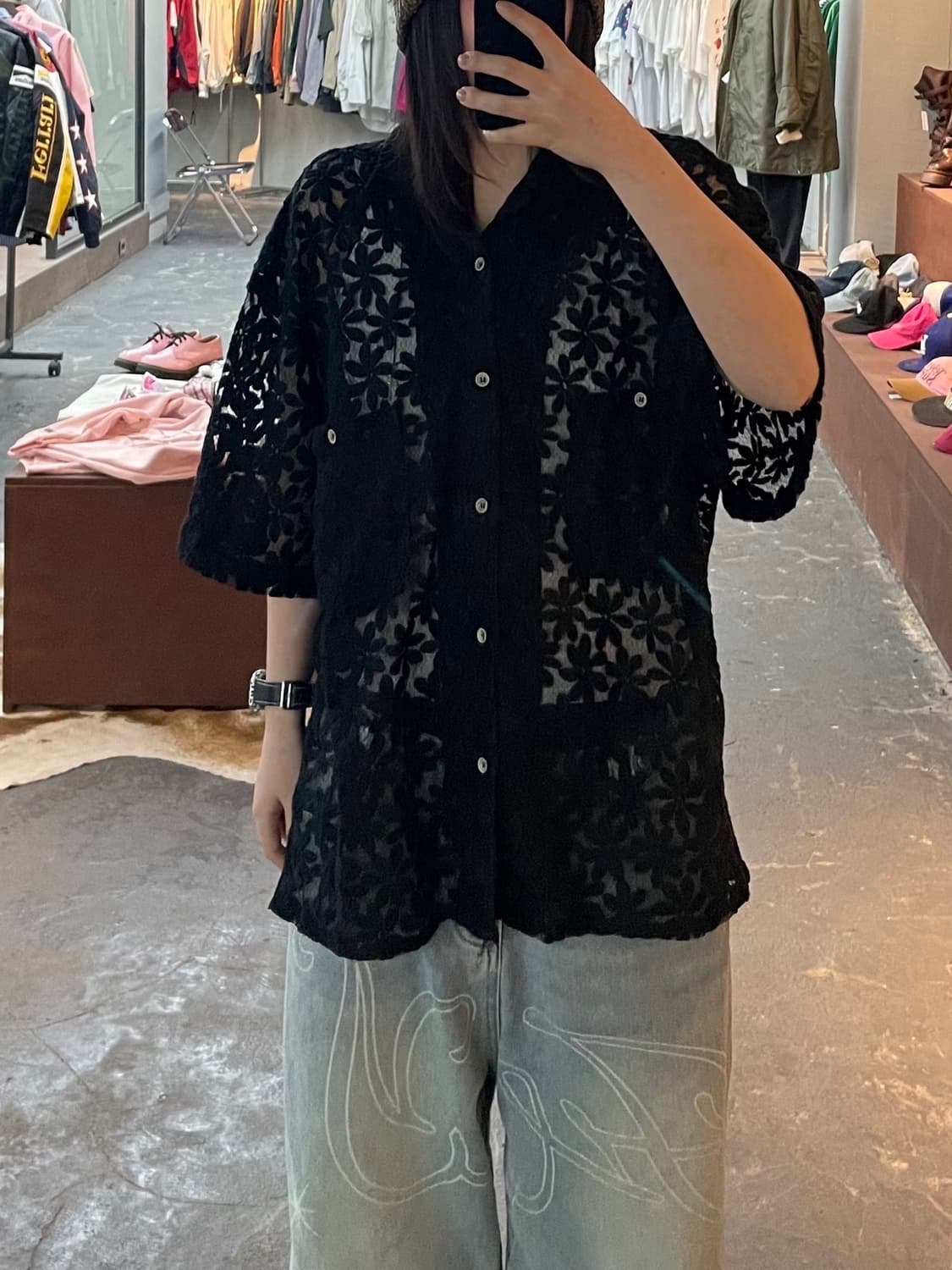 앤더슨벨 플라워 쉬어 오픈 카라 셔츠 H1835 상품이미지1