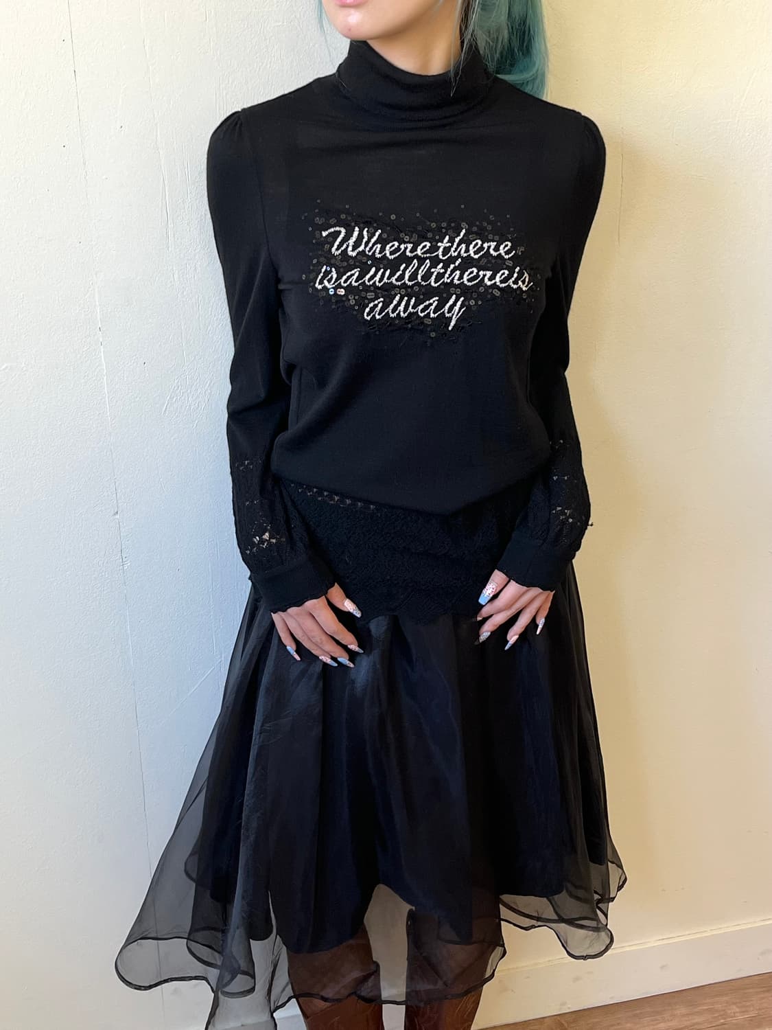 japan vtg 자개 레터링 터틀넥 상품이미지4