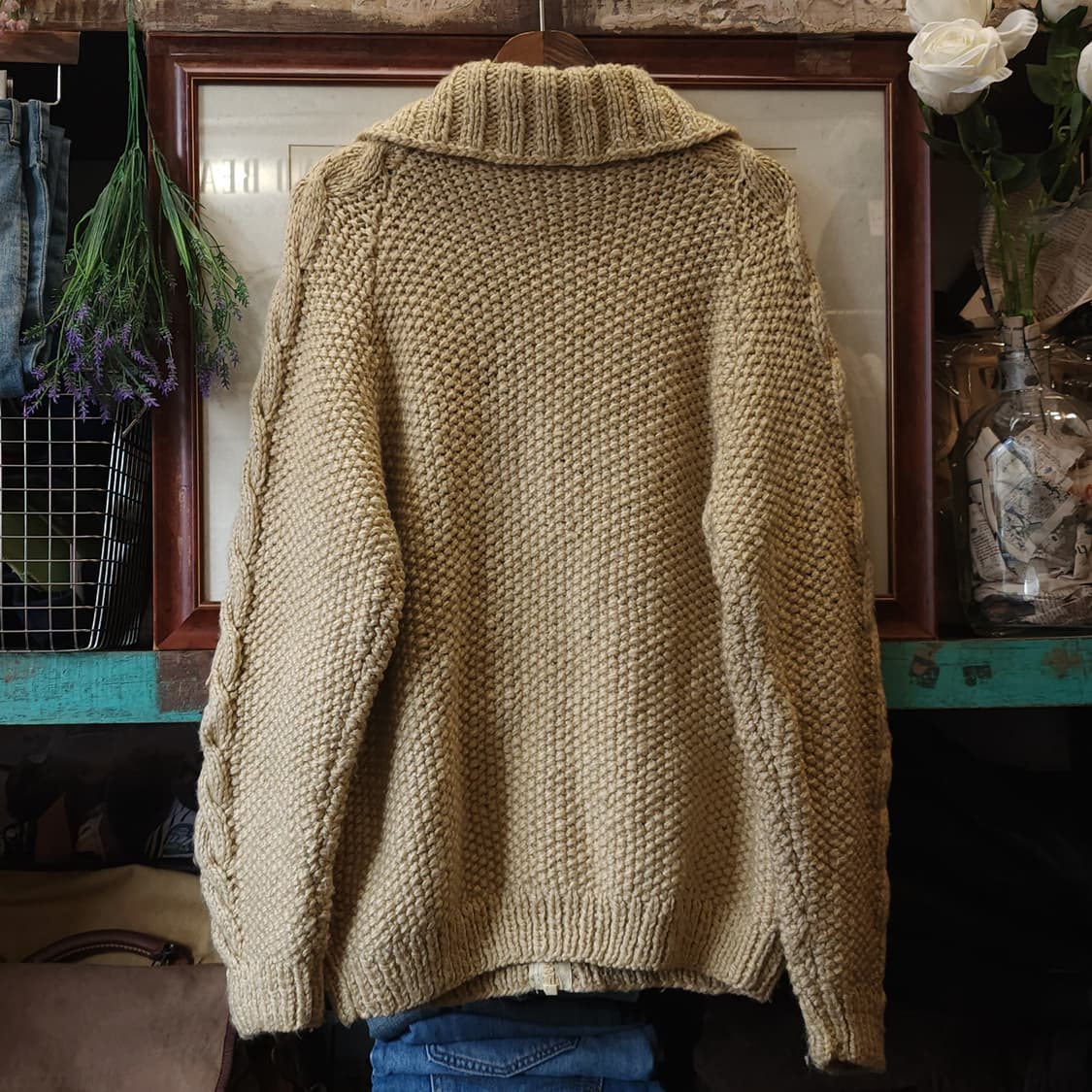 90s 프렌치 핸드메이드 울 가디건 코위찬 헤비울 스웨터 집업 니트 상품이미지3