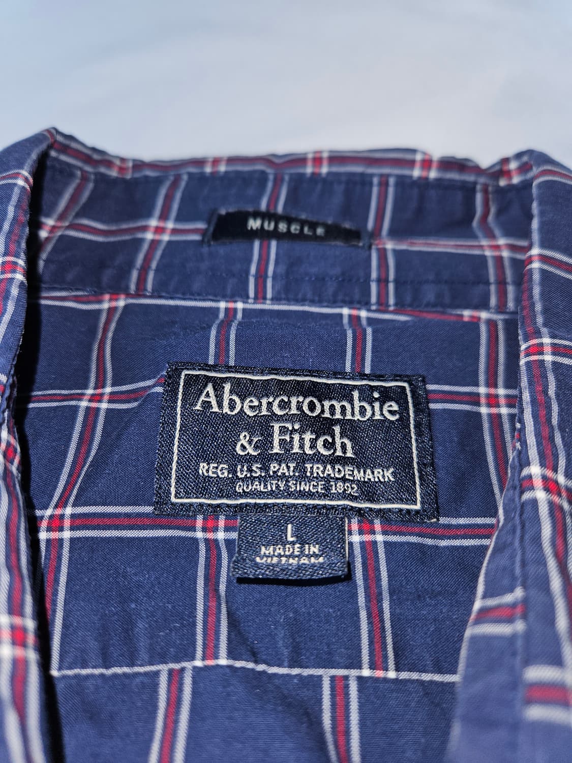 아베크롬비 머슬핏 네이비 체크 코튼 셔츠 L 남성 상품이미지3