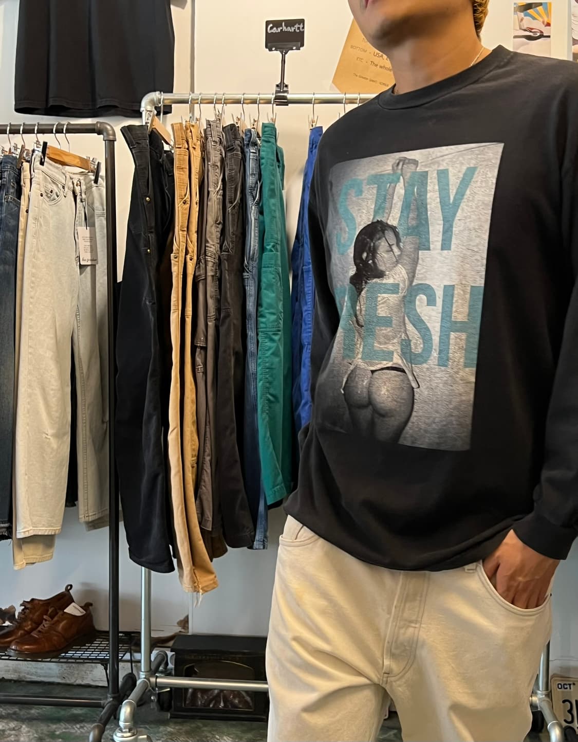 [L] 빈티지 롱슬리브 Stay Fresh 그래픽 긴팔 티셔츠 상품이미지2