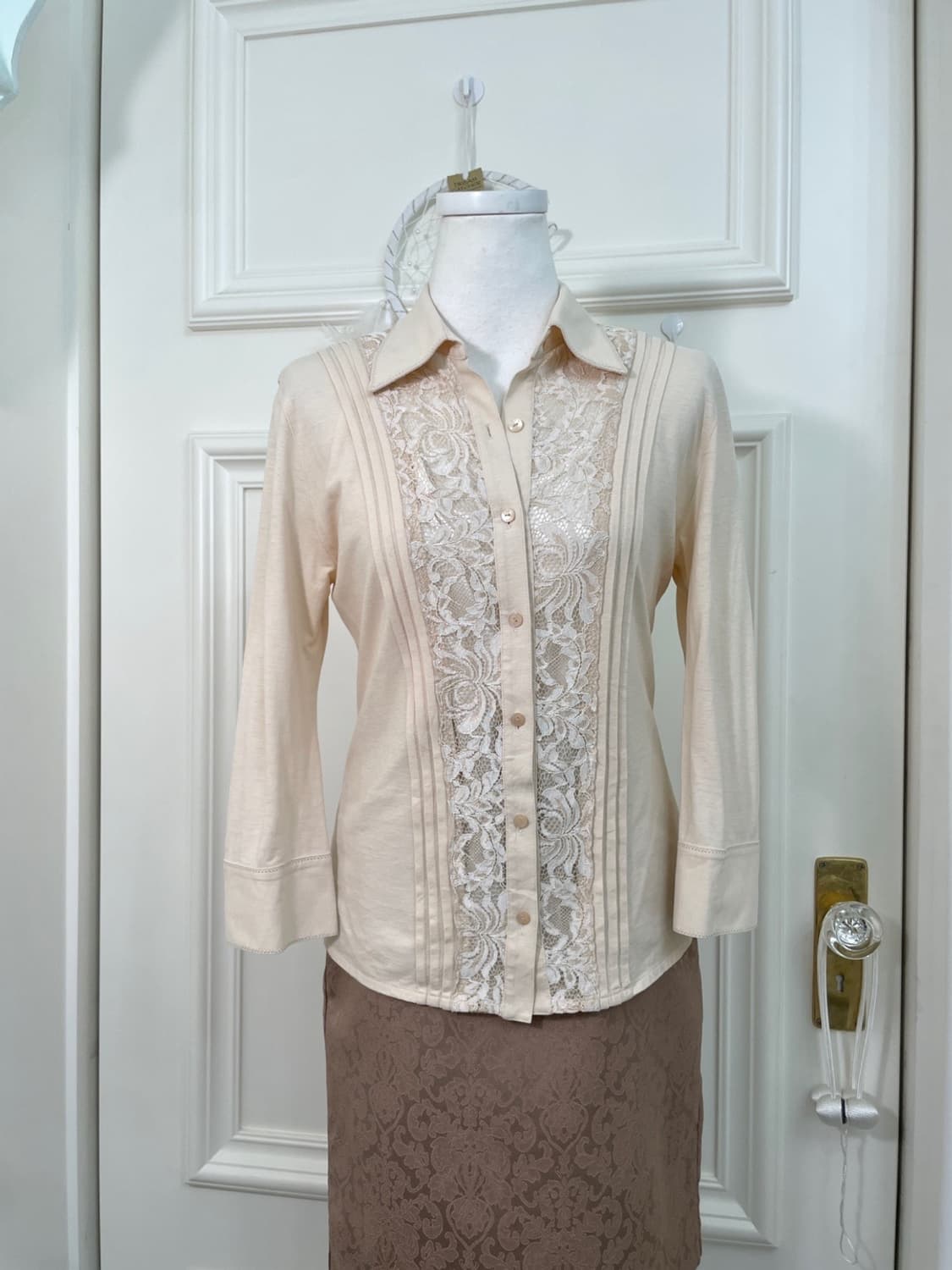 coral lace cotton spring shirt(size-40) 상품이미지4