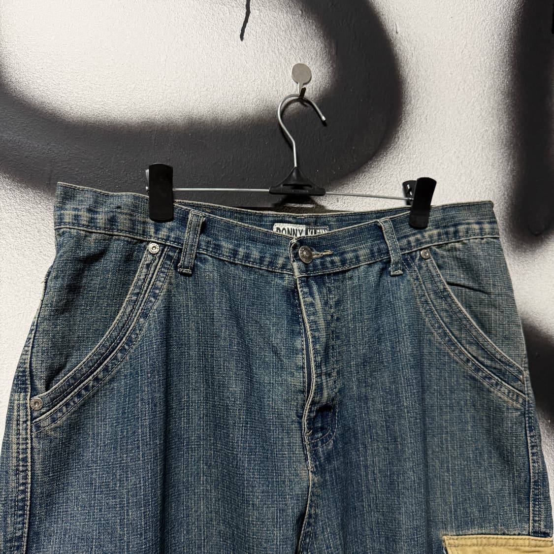 VTG 빈티지 배색 포켓 디테일 워싱 와이드 카고 데님 팬츠 상품이미지3