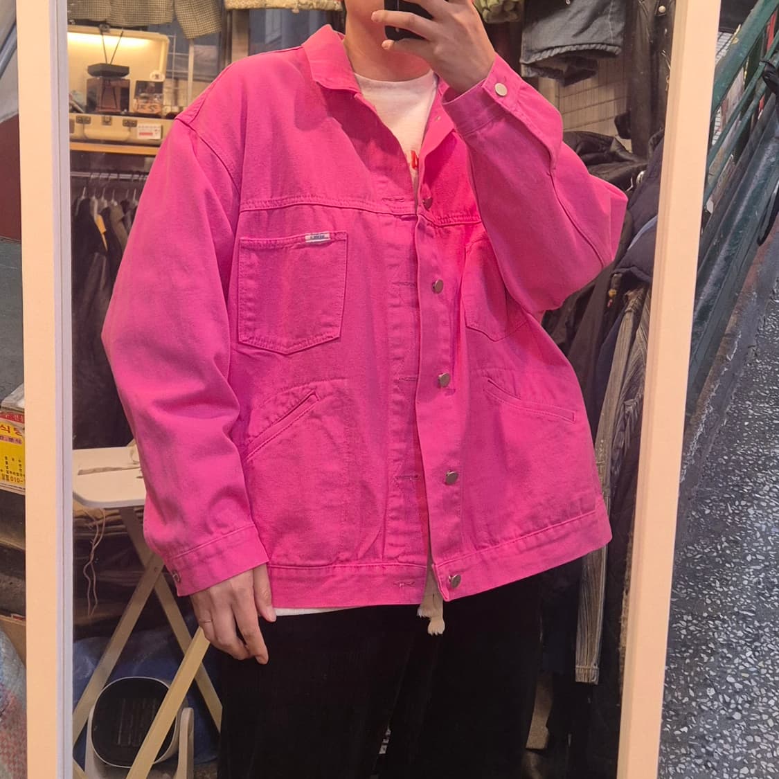 FREE(착샷잇음) 핫핑크 오버핏 면 트러커자켓  상품이미지3
