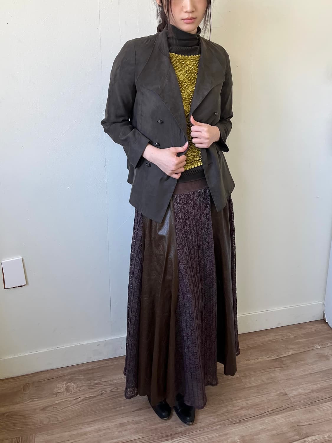 KIYOKO TAKASE 스웨이드 올리브 더블 자켓 상품이미지5