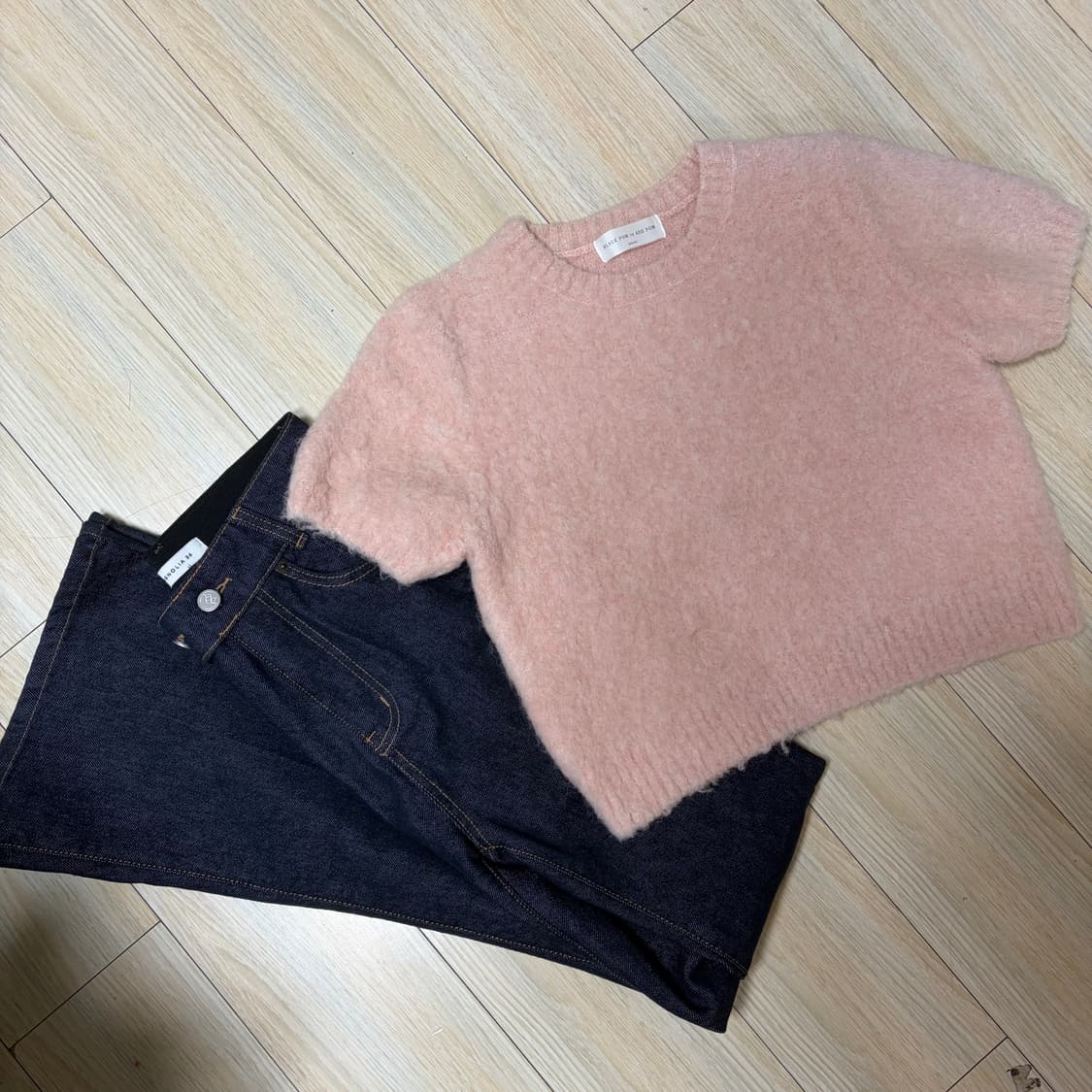 set ) 퍼반팔 *부츠컷팬츠 데님 상품이미지1