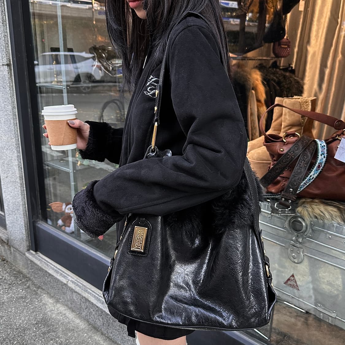 00s 배즐리 미슈카 퍼 & 가죽 백 상품이미지7