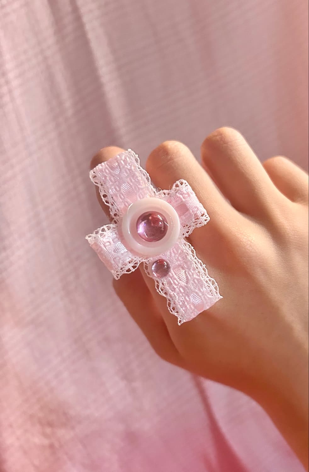 ･:*+. 핸드메이드 레이스 십자가 크로스 핑크 반지 상품이미지1