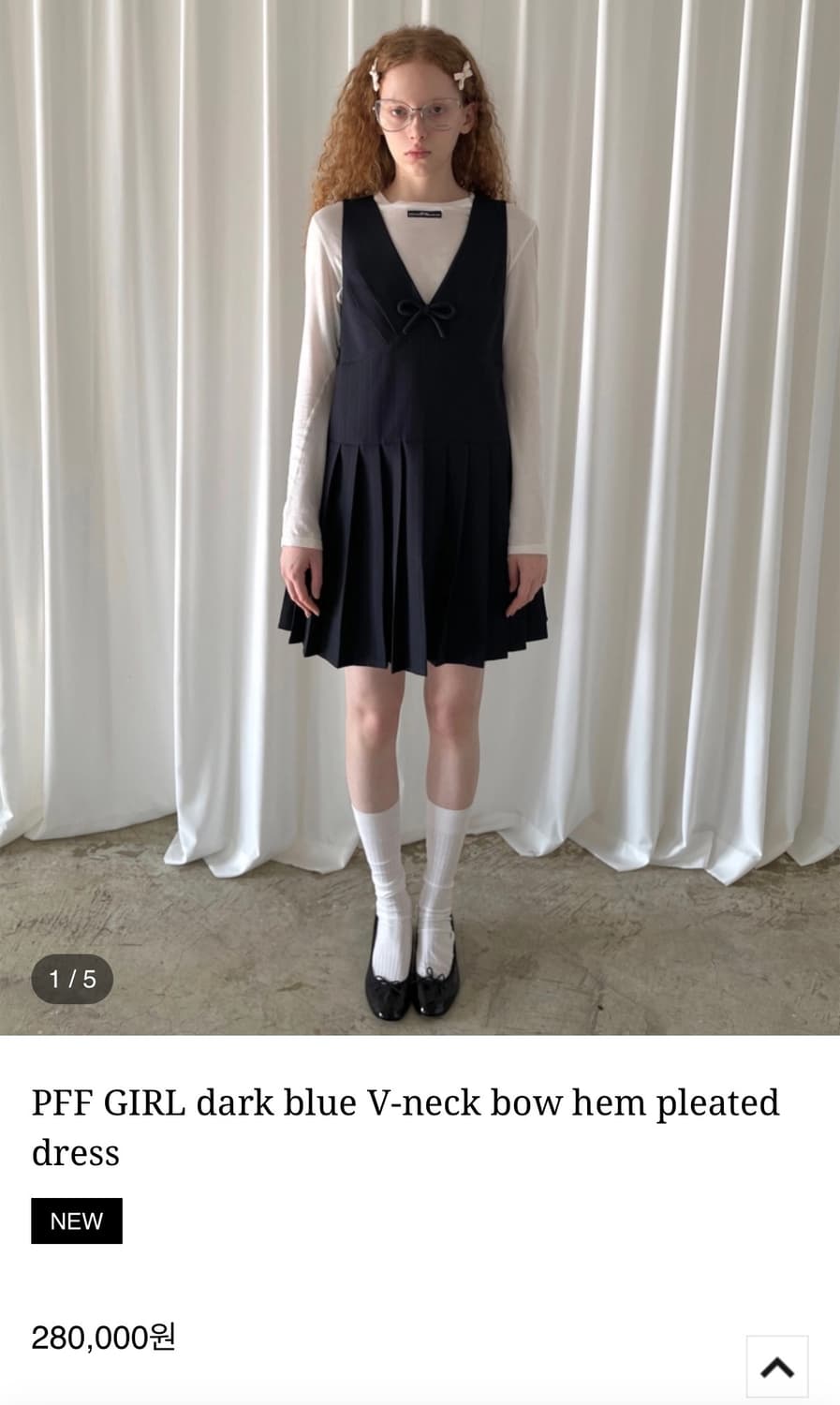 PFF GIRL 다크 블루 브이넥 보우헴 플리츠 원피스 M 상품이미지1