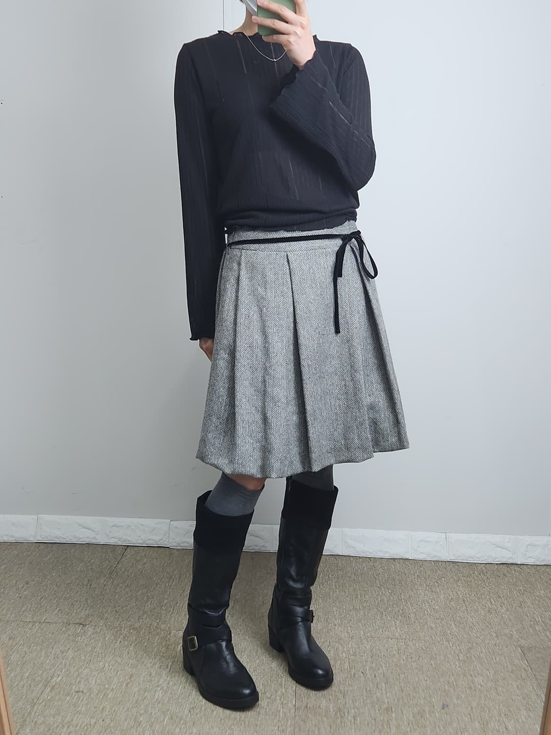 헤링본 볼륨 스커트 상품이미지3