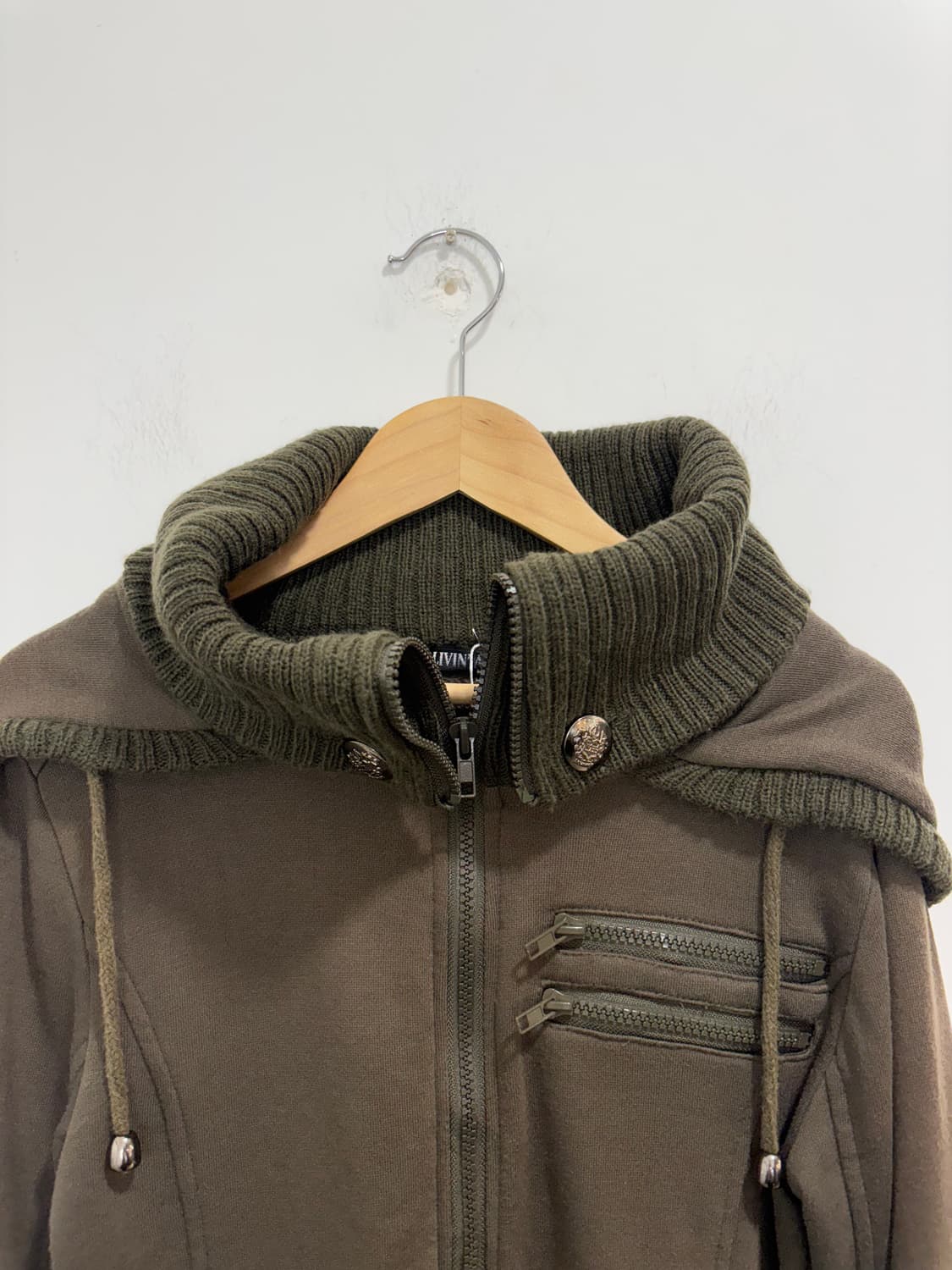 Livin alone  y2k 카키 니트 후드집업 상품이미지8