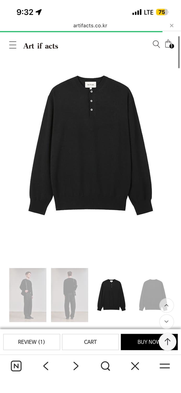 Art if acts 헨리넥 블랙 스웨터 판매및 l사이즈교환 상품이미지2