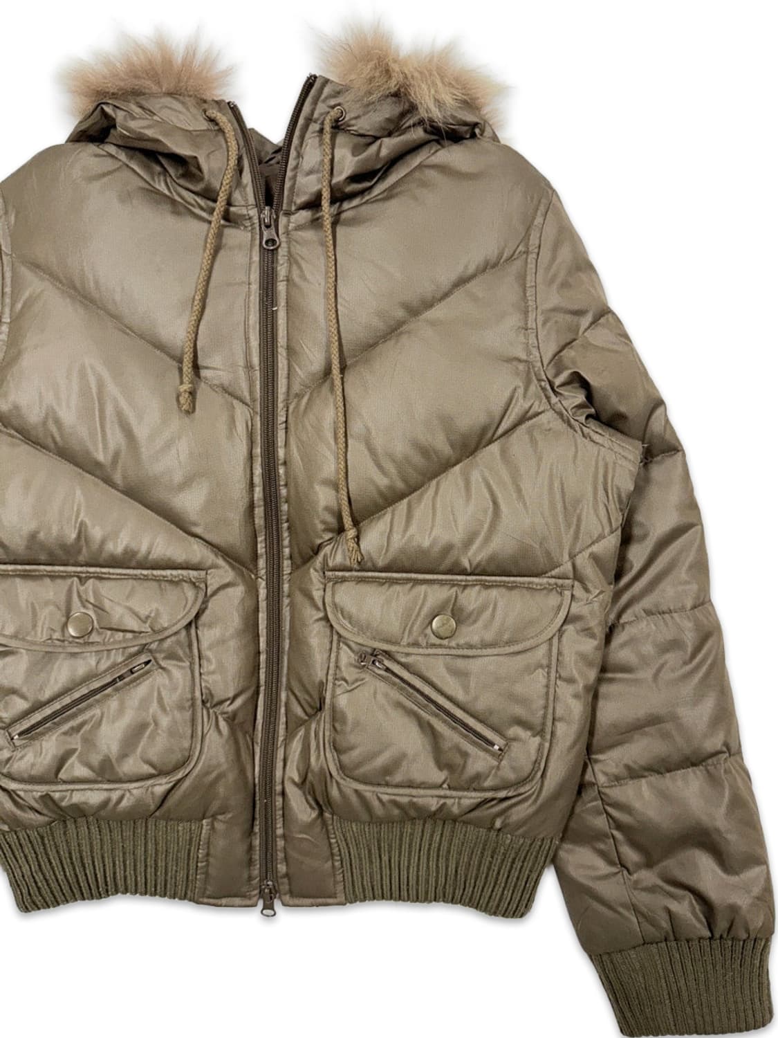 빈티지 ARW 카키 브라운 포켓 퍼 숏패딩 상품이미지4