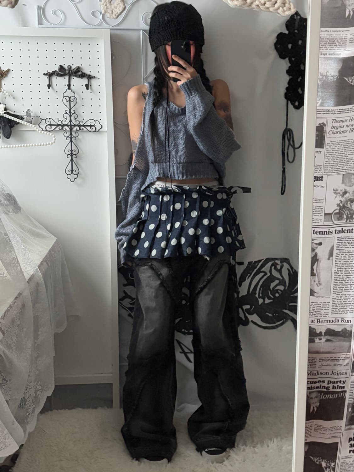 • Sky Blue Cut-Off Shoulder Cropped Knit 상품이미지4