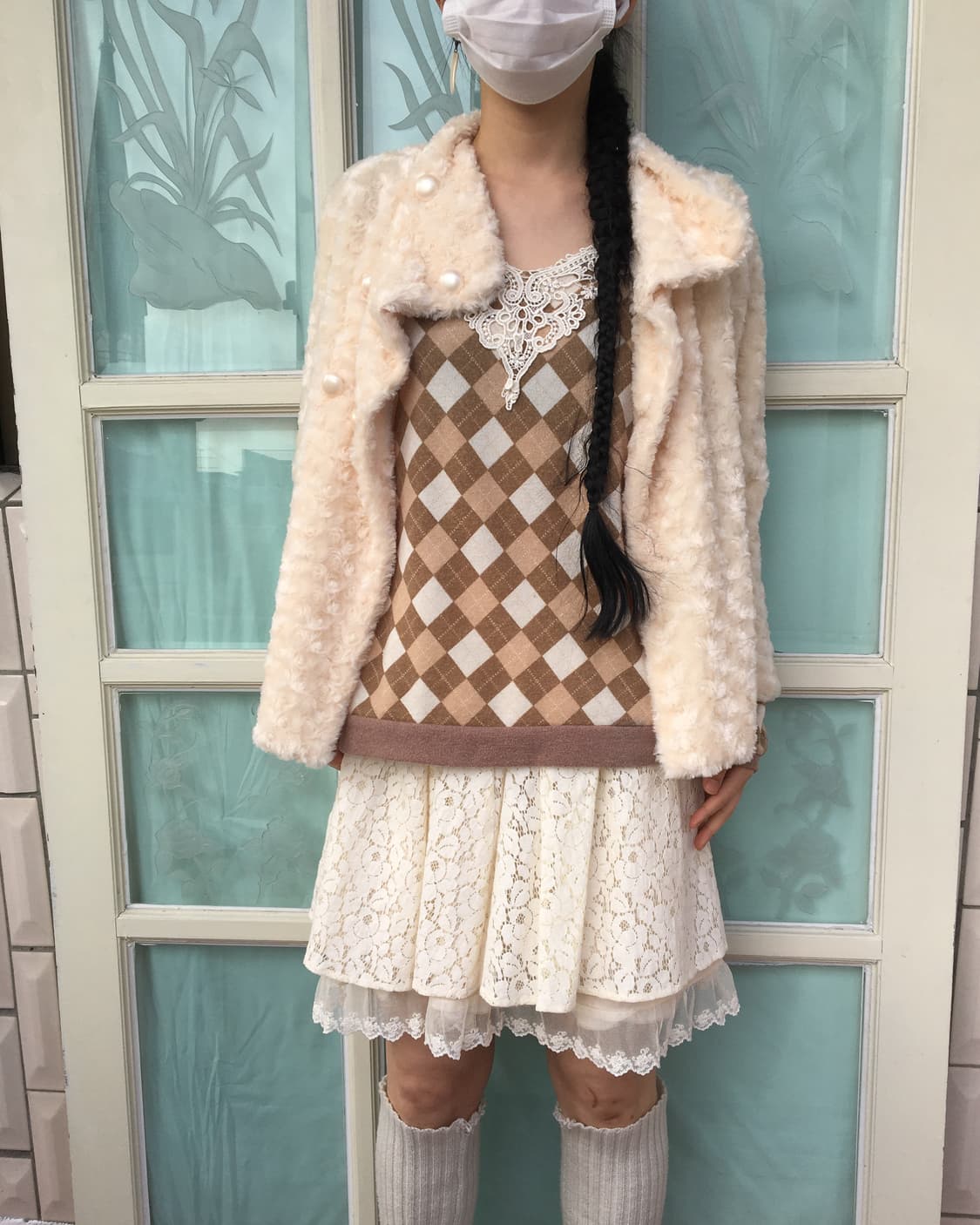 Lace point argyle pattern knit 상품이미지6