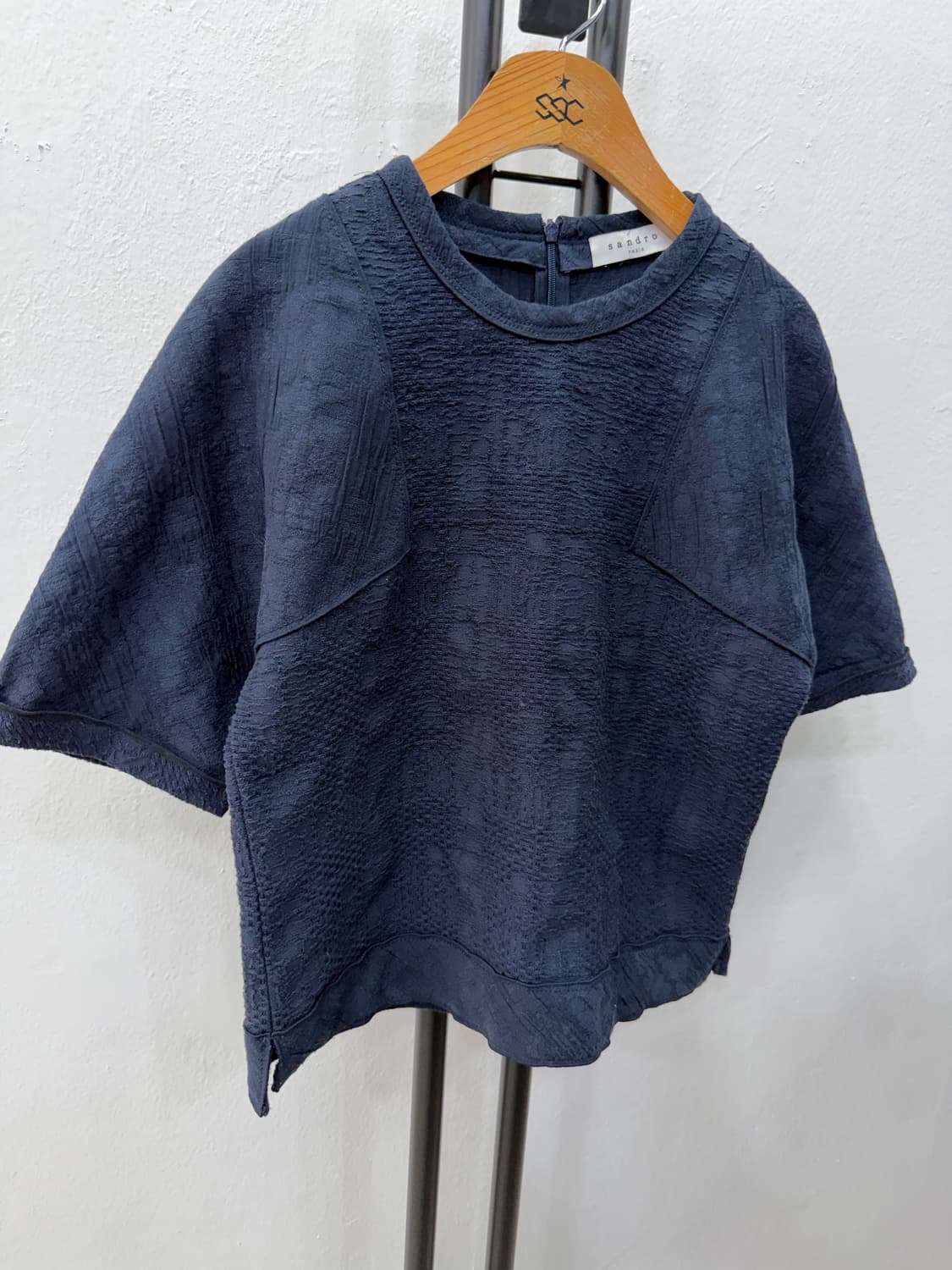 정품) Sandro 산드로 네이비 반팔 블라우스 36 상품이미지2