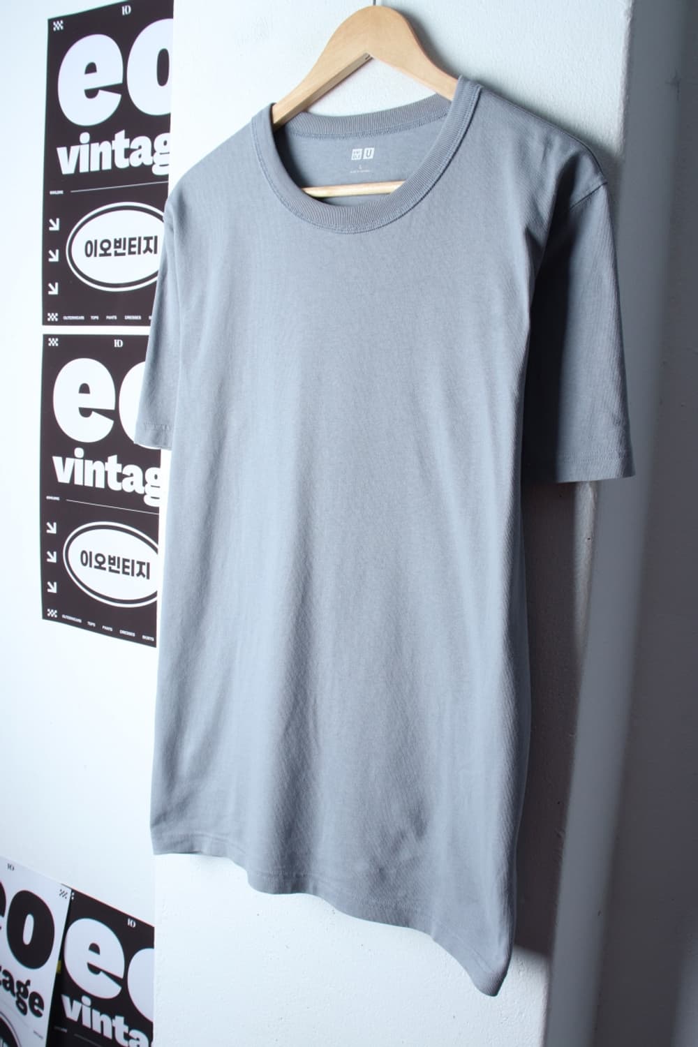 (L-XL) 유니클로 반팔 티셔츠 U라인 블루 무지 헤비-H3H33751 상품이미지1
