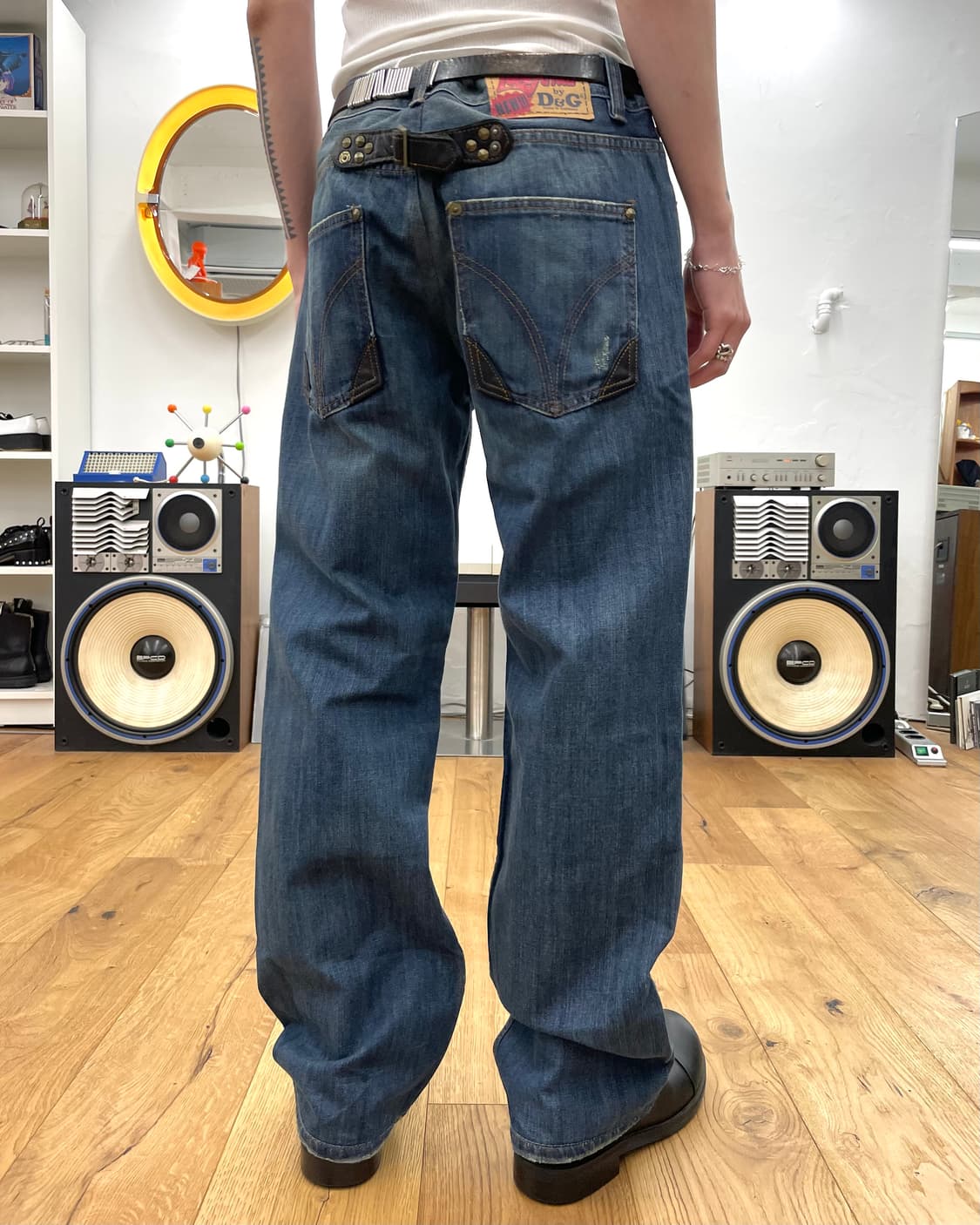 [36] D&G 돌체앤가바나 레더 신치백 데님 팬츠 상품이미지2