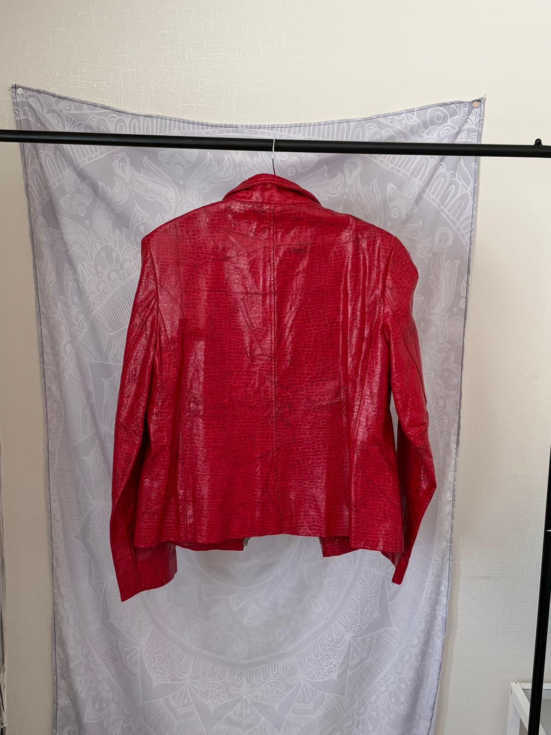 Ruby Red Python Embossed Leather Jacket 상품이미지2