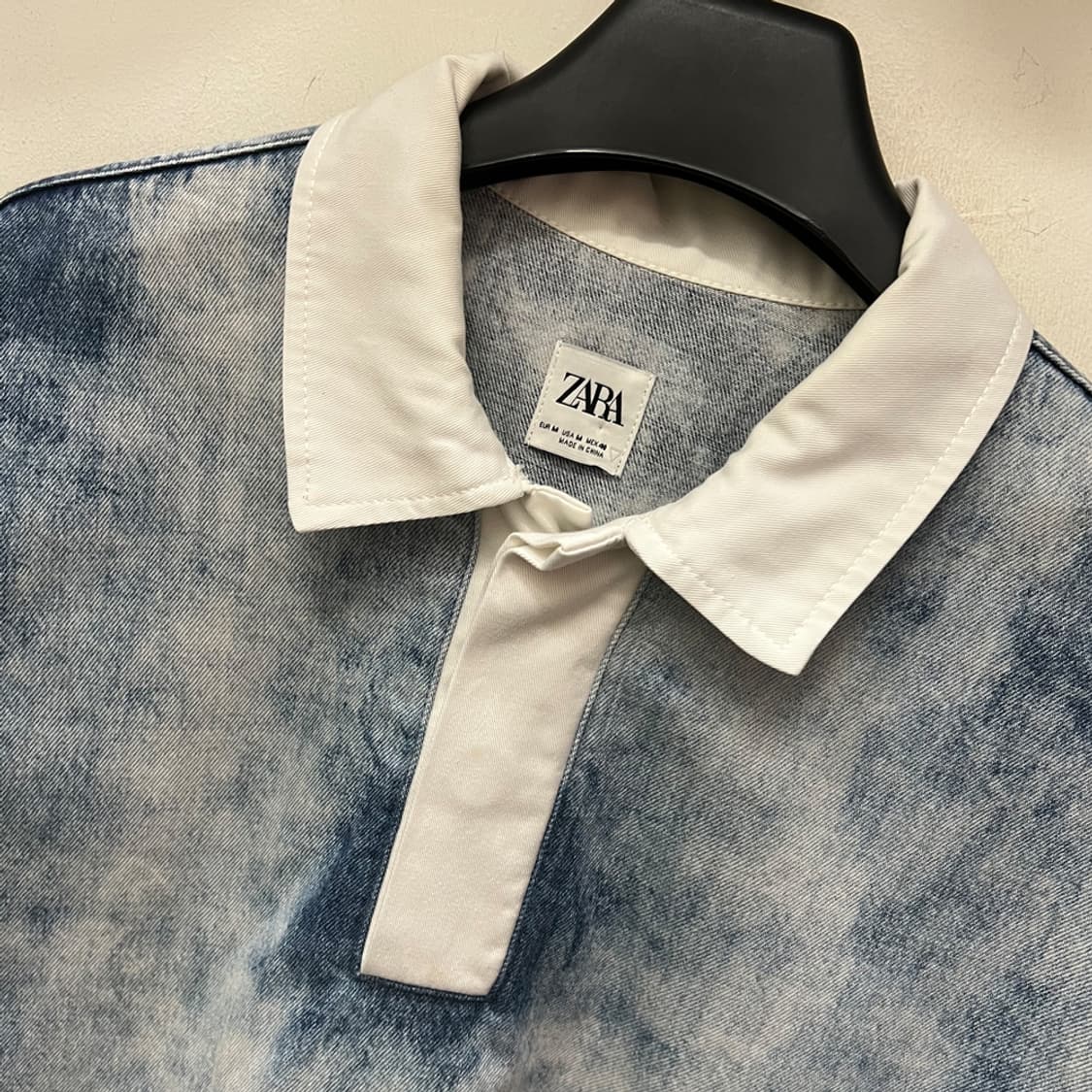 ZARA 자라 오버핏 워싱 데님 폴로 반팔 M 상품이미지3