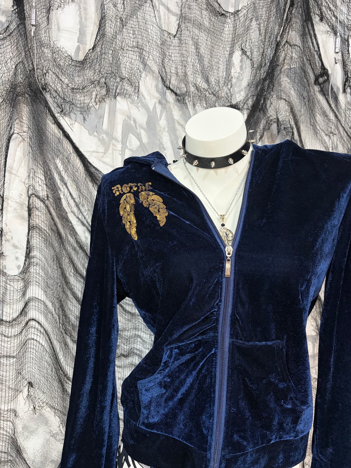 Y2K Velvet spangles angel hoodie zip up 상품이미지7