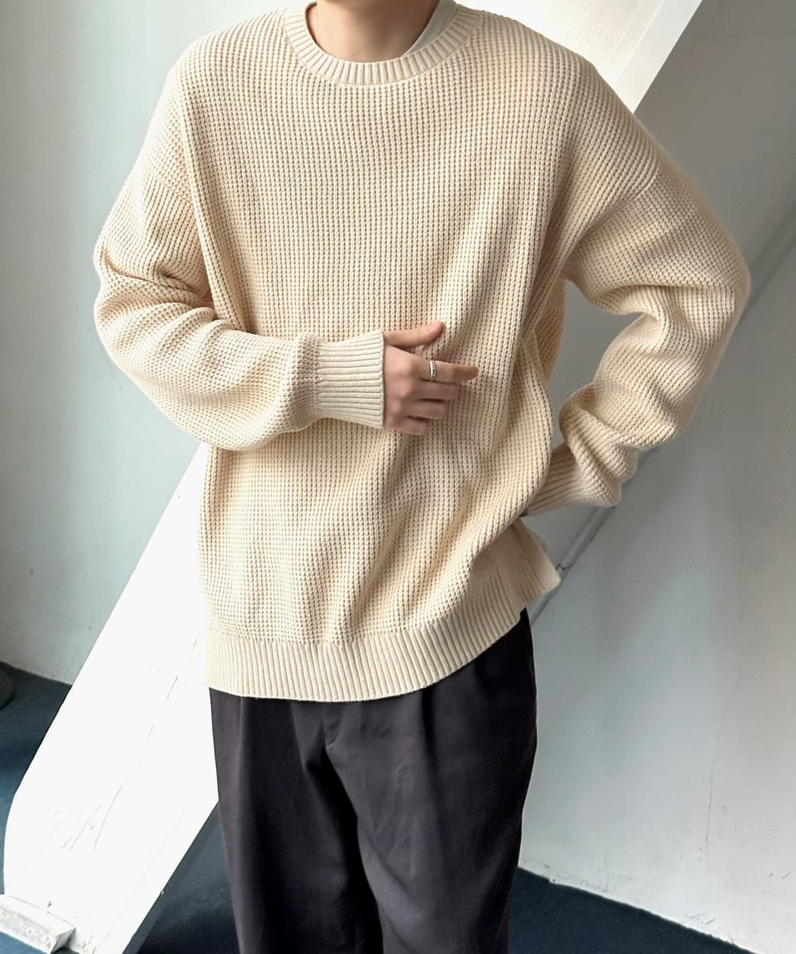 Cotton loose woven crew neck knit P/O 상품이미지9