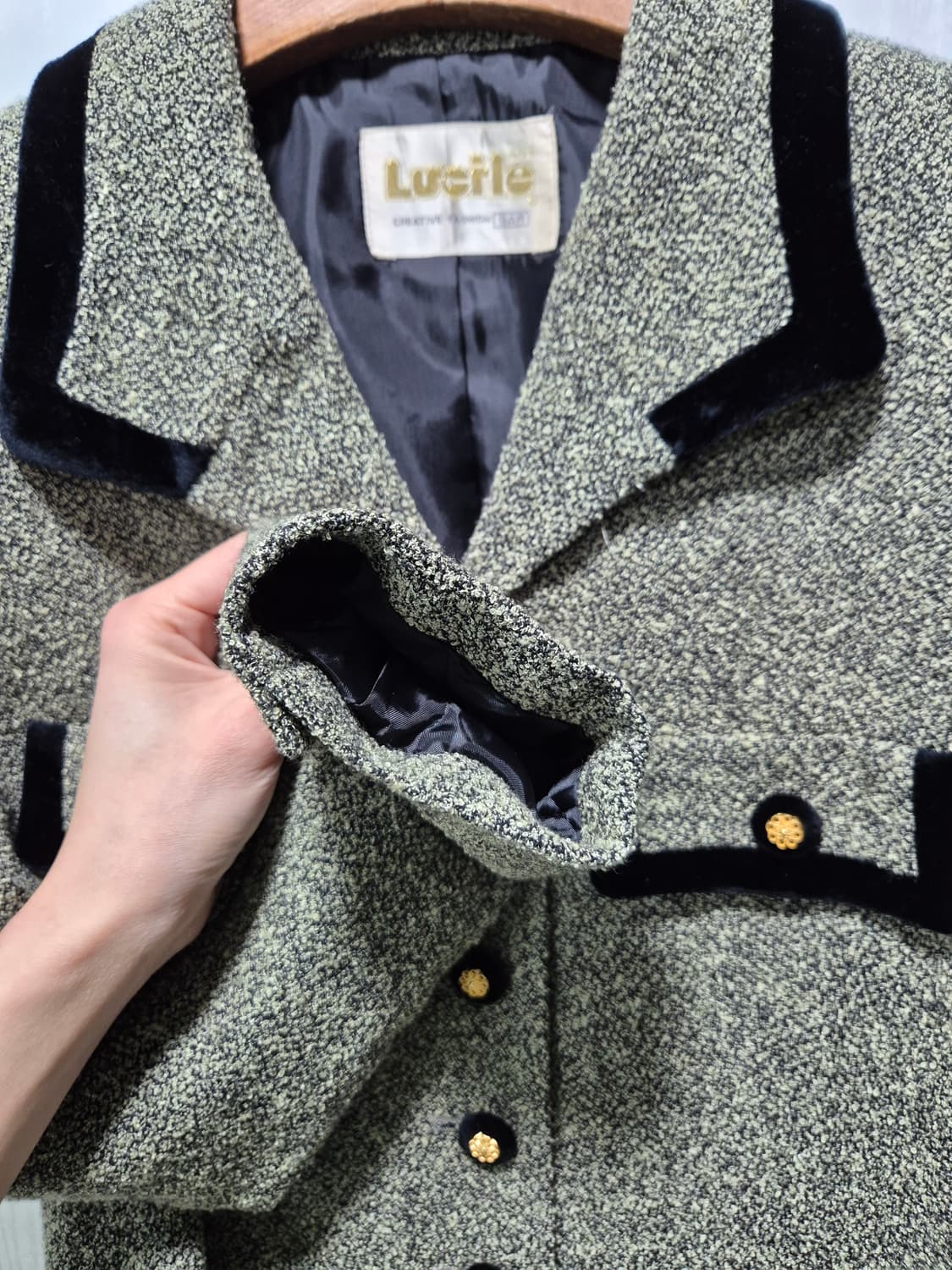 본느리베 트위드 벨벳 포인트 자켓 상품이미지5