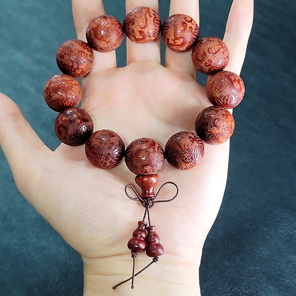 마하슈리 백단향 20mm 남자 소품 용 봉황 불교 염주 팔찌 상품이미지5